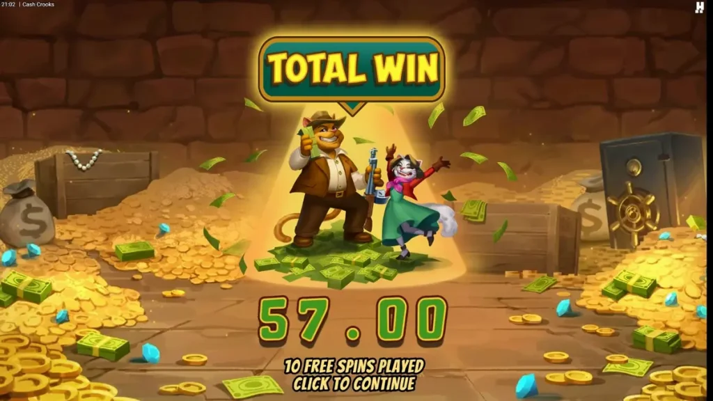 Tampilan visual slot Cash Crooks dengan tema noir 1930-an dan karakter kucing pencuri